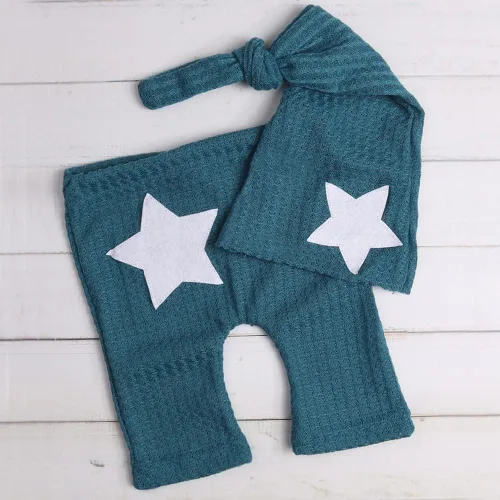 Vista 6 de Trajes de fotografía para recién nacidos, accesorios de fotografía para niños, estrellas, sombrero para dormir, pantalón para sesión de fotos