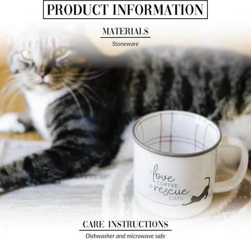 Vista 2 de Pavilion Gift Company - I Love Coffee & Rescue Cats - Taza de café de 18 oz taza de té para gatito felino amante de los gatos, regalo de rescate