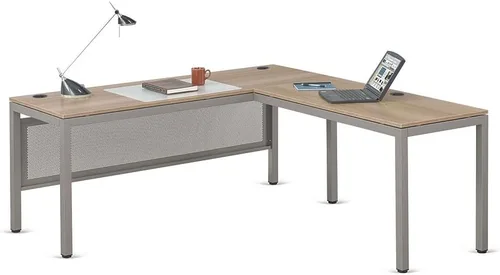 Vista 4 de NBF - Escritorio en forma de L reversible para oficina ejecutiva, 72 pulgadas de ancho, gris