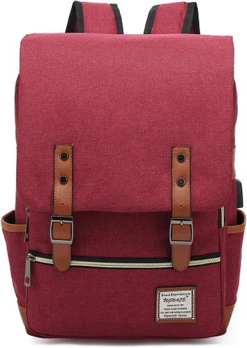 Vista 10 de UGRACE - Mochila vintage para portátil con puerto de carga USB, elegante mochila de viaje resistente al agua, mochilas casuales para hombres y Negro