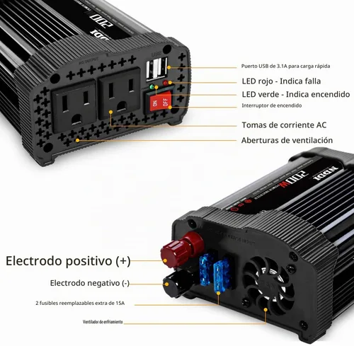 Vista 3 de NDDI 200W Inversor de corriente para automóvil 12V DC a 110V AC Convertidor