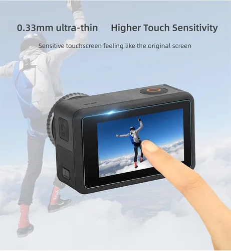 Vista 6 de Protector de pantalla de vidrio templado para cámara DJI Osmo Action 3, 2 películas protectoras de pantalla frontal y 2 películas protectoras