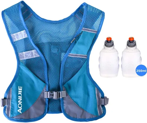 Vista 8 de AONIJIE Chaleco Paquete Ultraligero para Correr para Hombres y Mujeres Reflectante Transpirable Mochila de Hidratación para Senderismo, Camping, Azul