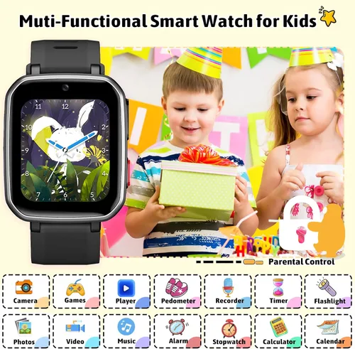 Vista 3 de zicor Reloj de juego para niños con 26 juegos de rompecabezas, doble cámara, reproductores de video personales, podómetro, grabadora de video