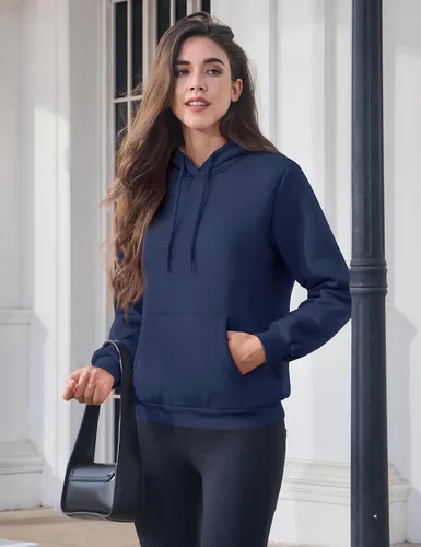Vista 2 de MAGCOMSEN Sudaderas con capucha para mujer, con forro de sherpa, de vellón, para invierno, cálido, pesado, de algodón, con bolsillo