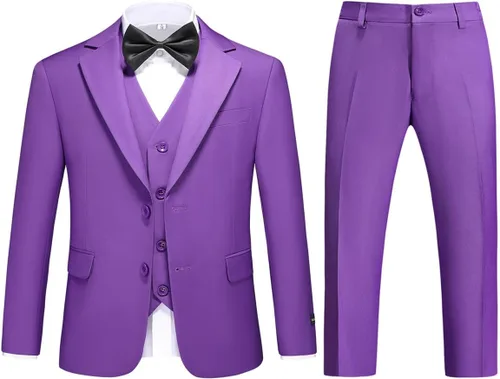 Vista 10 de Boys Suits Slim Fit Formal 3 Piece Kid Wedding Prom Ring Bearer Outfit Negro