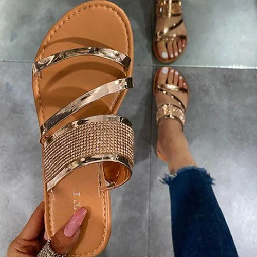 Vista 3 de shlutesoy Women's Rhinestones Flat Sandals, Open Toe Non SlipRubberFaux Crystal Beach Slippers,Sparkling Bridal Bridesmaid Sandals Dress Wedding