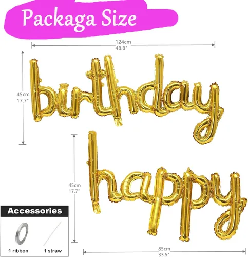 Vista 2 de Globos de Feliz Cumpleaños Cartel Reutilizable Mylar Letras Globos para Decoración de Fiesta de Cumpleaños Suministros (Dorado)