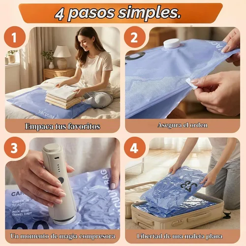 Vista 9 de QcoQce Bolsas inalámbricas de almacenamiento al vacío con bomba, paquete de 12 (2 L/4 M/4 S/2 bono), bolsas de ahorro de espacio para viajes