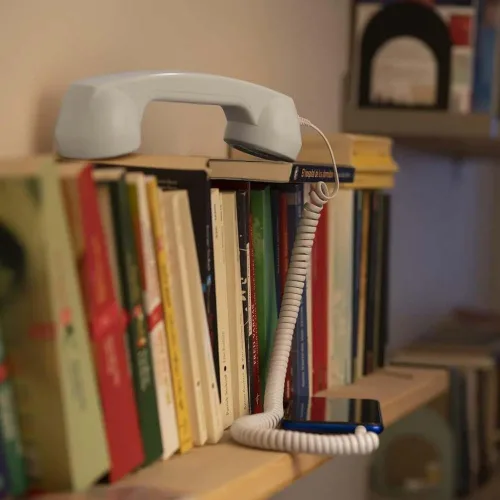 Vista 5 de Auricular retro para iPhone y Android, receptor de teléfono celular con micrófono y altavoz, teléfono vintage de la vieja escuela para teléfonos