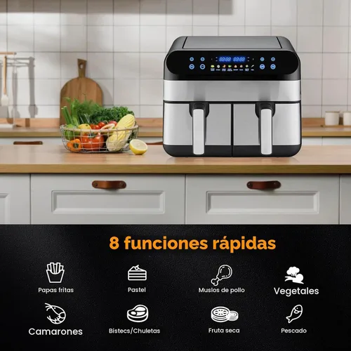 Vista 3 de Panana Freidora de aire XL de 9.5 cuartos de galón, 8 funciones de cocción preestablecidas, 2 cestas con 2 cestas de freír, combina con cocina