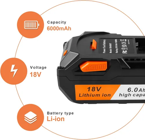 Vista 6 de Fancy Buying Paquete de 2 6.0Ah de repuesto para batería Ridgid 18V R840083 R840084 R840085 R840086 R840087 R840095 R86092 AC840087P Taladro