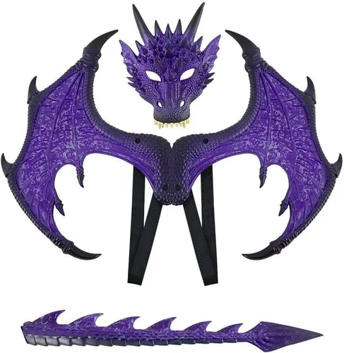 Vista 4 de Himine Alas de dragón Props Cosplay Wing con máscara de cola