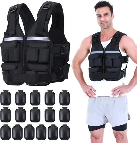 Vista 13 de Sportneer Chaleco con Peso Ajustable Pesos: 2-18 lbs/2-40 lbs Chaleco de Peso Lavable para Caminar 16 en 1 Chaleco de Ajuste Rápido para Rucking
