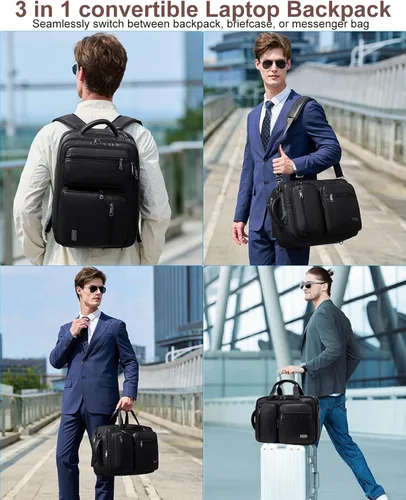 Vista 2 de weiatas Bolsa convertible 3 en 1 de cuero vegano para laptop para hombres y mujeres, mochila de viaje expandible para trabajo Convertible