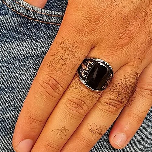 Vista 4 de Scorpion - Anillo de lujo de plata de ley 925 turco hecho a mano con piedra de ónice