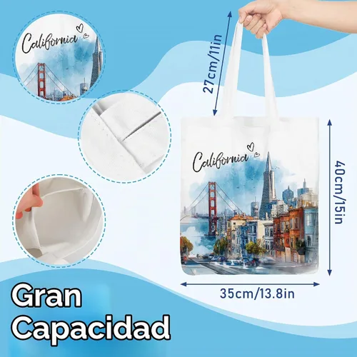 Vista 5 de Bolsa de algodón para mujer, regalos de recuerdos, bolsas de tela reutilizables, regalos de diseño artístico de acuarela