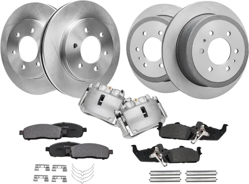 Vista 86 de Detroit Axle - Kit de frenos para Land Rover LR3 2005-2009, Rotores de freno deportivos Range Rover 2006-2009 y pastillas de freno de cerámica 2007