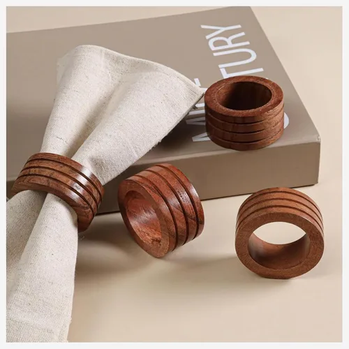 Vista 19 de Juego de 12 Servilleteros de Madera de Tres Anillos - Portaservilletas de Madera de Acacia Entrelazados para Decoración de Mesa de Comedor - Anillos