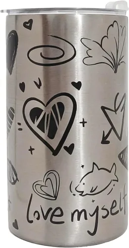 Vista 9 de Vaso térmico Iced Americano con popote de acero inoxidable, taza de café de viaje con palabras inspiradoras para hombres y mujeres (20 onzas, beige)