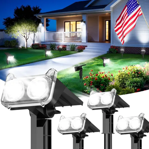 Vista 10 de LETMY Solar Lights Outdoor Waterproof IP65, 4 Pack Solar Spot Lights Outdoor with 2 Big LEDs, 2-in-1 Wall Lights & 8 Modes Solar Landscape