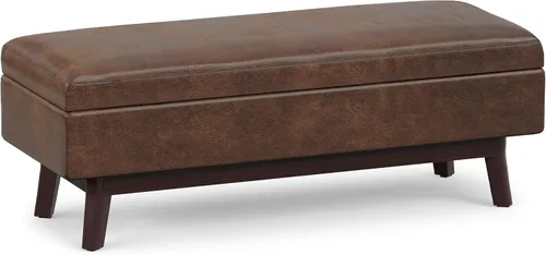 Vista 24 de SIMPLIHOME Owen Mesa de Centro Rectangular Moderna de Mediados de Siglo de 34 pulgadas de Ancho con Otomana de Almacenamiento en Tela de Poliéster