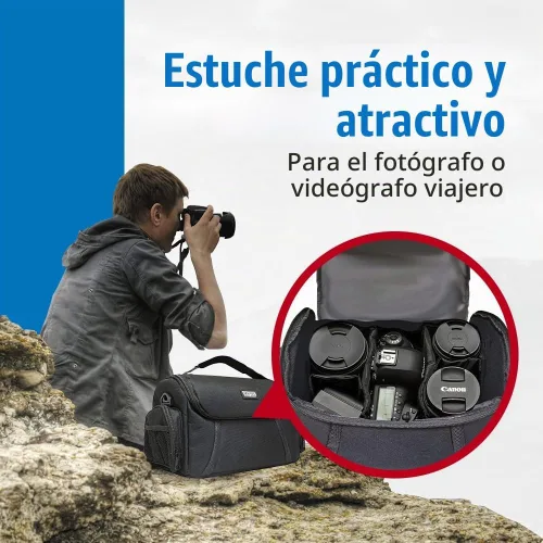 Vista 6 de Vidpro Bolsa para cámaras DSLR y videocámaras – Funda protectora grande con asa divisora acolchada y correa para el hombro compatible con la mayoría