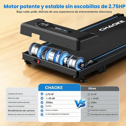 Vista 3 de CHAOKE Walking Pad Treadmill for Home, 6.2MPH Under Desk Walking Pad with 9% Incline for Office Small Spaces, 2.75HP Quiet Running Machines, Remote
