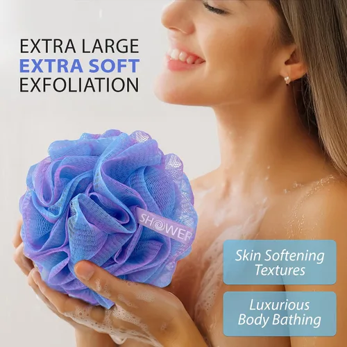 Vista 2 de SHOWER BOUQUET Esponja de baño de lufa XL Swirl-Deep-Deep-4-Pack/ Extra Grande 2.65 oz de malla suave Luffa Loofa Lufa Lufa Puff Set/Exfoliante