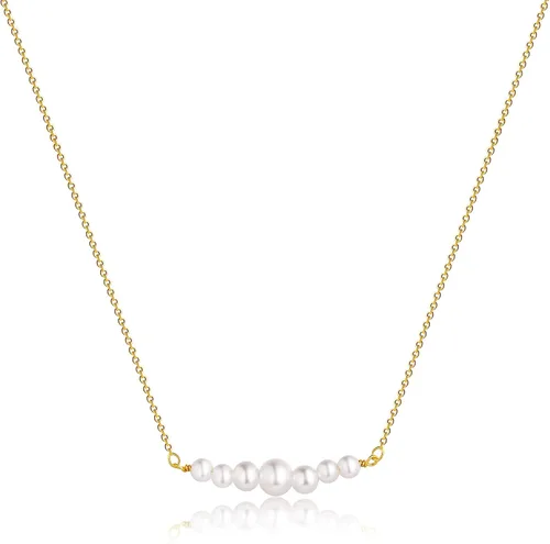 Vista 6 de Feskive Delicado collar con colgante de perlas para mujer, chapado en oro de 14 quilates, elegante collar de perlas de agua dulce, collar de perlas