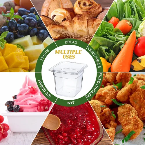 Vista 7 de Yinder 6 Piezas Bandejas de Plástico Transparente para Alimentos Tamaño 1/6 Recipientes de Policarbonato Apilables con Indicador de Capacidad