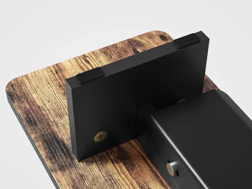 Vista 3 de FEZIBO Soporte para monitor dual de 43 pulgadas con bandeja para bolígrafos, estante de escritorio de madera maciza con patas de corcho ecológico