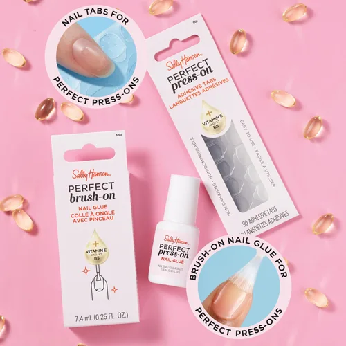 Vista 3 de Sally Hansen Pegamento perfecto para uñas con brocha, fijación de larga duración, cepillo de precisión, fórmula de vitamina E y B5, suave y no daña