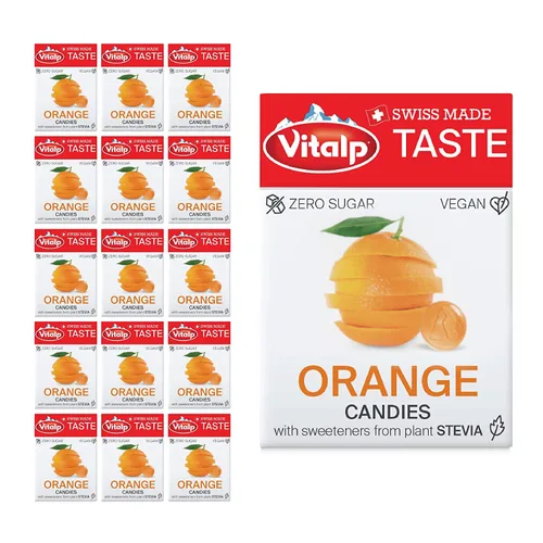 Vista 11 de Vitalp Sabor, Hecho en Suiza, Caramelo Sin Azúcar con Stevia, Vegano, Sabor a Cereza, Paquetes de 25g/0.88 Onzas, 16 Cajas
