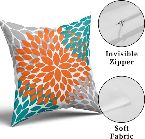 Vista 7 de Kawani Fundas para Almohada Naranja Turquesa Gris 20x20 Dahlias Floral Modernas Fundas de Almohada de Estilo Rústico de Granja para Sofá de Algodón