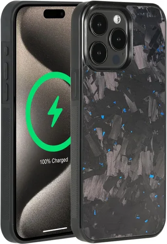 Vista 22 de Grip Series - Funda para iPhone 15 con fibra de carbono forjada real, diseño de bordes agarres, imanes integrados, compatible con cargadores y Negro