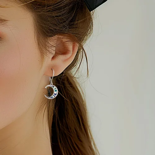 Vista 256 de Aretes colgantes de plata de ley con diseño de árbol de la vida, flor, abeja, animales, gato, colibrí, piedra lunar, turquesa, aretes con cierre