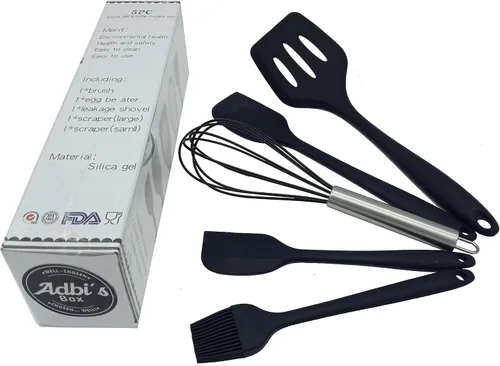 Vista 3 de ADBI's Box - Juego de utensilios de cocina con espátula de silicona, 5 piezas (NEGRO)