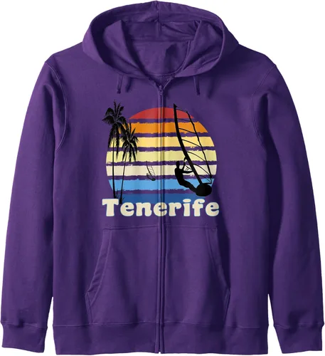 Vista 6 de Tenerife Canary Islands Windsurfing Windsurf Sudadera con capucha y cremallera para, Negro