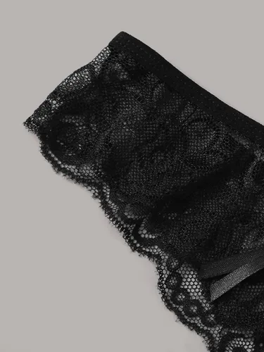 Vista 4 de WDIRARA Conjunto de 3 bragas de encaje floral con tirantes cruzados para mujer
