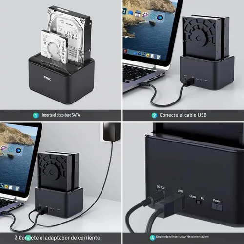Vista 7 de SSK Estación de acoplamiento de disco duro externo Cloner USB 3.0 a SATA