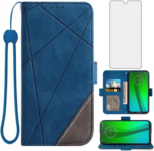 Vista 8 de Funda compatible con Moto G7/G7+/Revvlry Plus y protector de pantalla de vidrio templado, funda con tapa para tarjetero, soporte para teléfono Negro