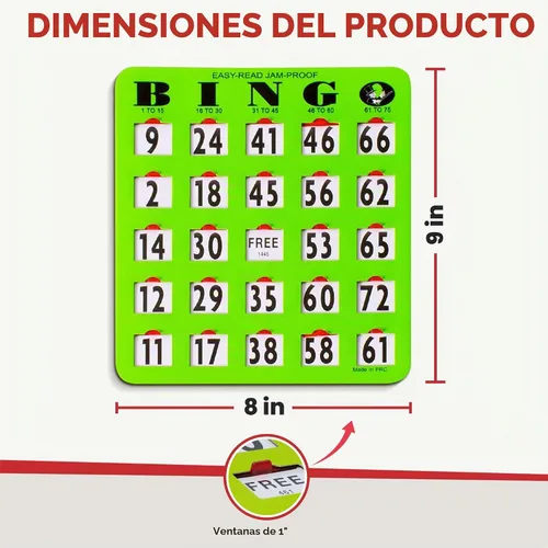 Vista 4 de MR CHIPS Tarjetas de bingo con punta de dedo de impresión grande a prueba de atascos y fáciles de leer con ventanas deslizantes, color verde