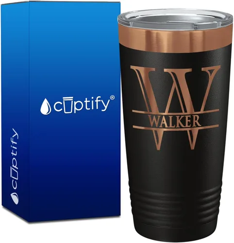 Vista 81 de Vaso personalizado de regalo de cumpleaños para mujeres y hombres, con monograma de escritura dividida, inicial y nombre grabado en negro, taza