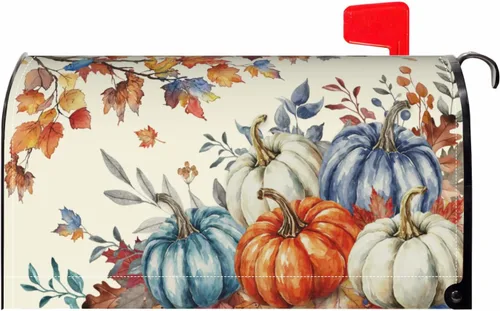 Vista 18 de Halloween Pumpkin Black Cat Mailbox Covers Magnetic Standard Size 18 X 21 Fall Maple leaves Spooky Themed Holiday Decorations Mailbox Wrap Post