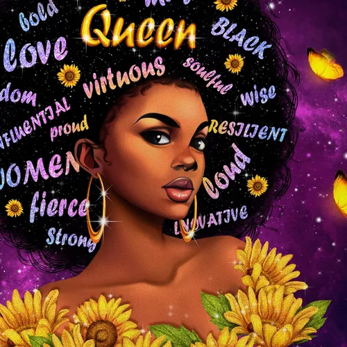 Vista 2 de IAGM Bolsos de mano para mujer, bolso de hombro para mujer afroamericana, bolso de mano mágico con asa superior, Reina Negra - Púrpura