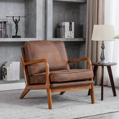 Vista 10 de JOYBASE Silla decorativa de salón, silla moderna de mediados de siglo, silla de respaldo alto, sillón con marco de madera, cómoda silla de lectura