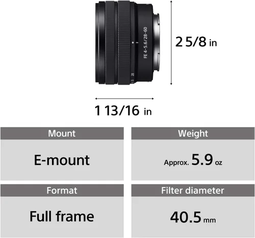 Vista 3 de Sony FE 1.102-2.362 in F4-5.6 lente de zoom compacto de marco completo (SEL2860)