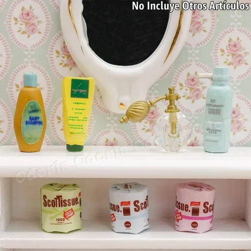 Vista 5 de Odoria Rollos de papel higiénico miniatura 1/12 y champú Perfume casa de muñecas Accesorios de baño