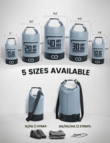Vista 2 de Lamicall Bolsa seca impermeable con bolsa para teléfono – 5L/10L/20L/30L/40L Mochila flotante enrollable para kayak, barco, playa, camping, pesca